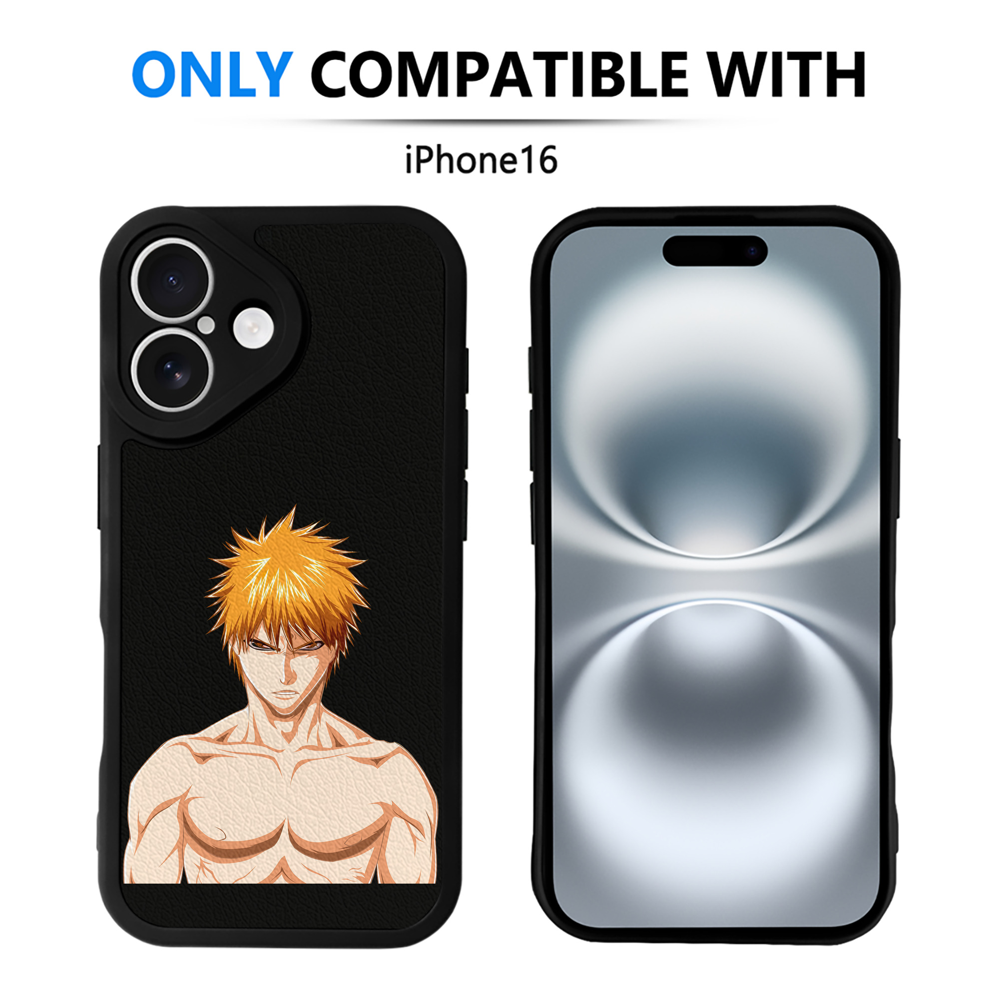 ブリーチ 黒崎一護（くろさき いちご）BLEACH Kurosaki Ichigo 【iPhone 16シリーズ対応】シリコンスマホケース（レザー調） 材質：シリコン